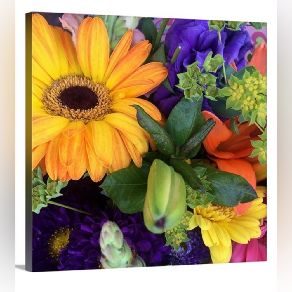 Multicolor mixed bouquet on canvas